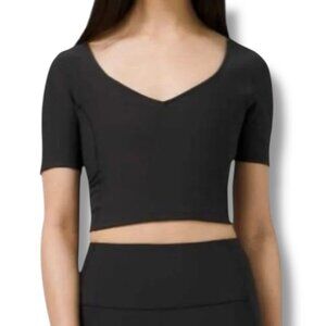 Lululemon Black Ribbed Contour V neck Yoga Top Short Sleeve Cropped